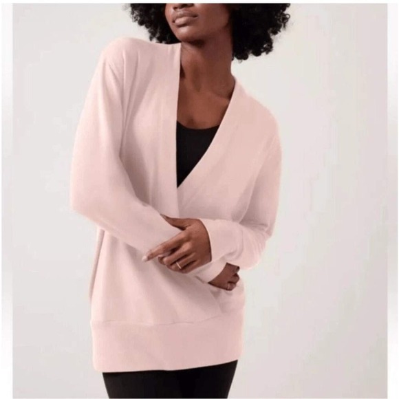 Athleta Women's Small Pink Harmony Wrap Sweater Cardigan Long Sleeve Top - Picture 1 of 7
